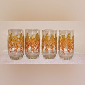 Vtg Anchor Hocking 1970s Orange and Harvest Gold Colored Glass Tumblers Set Of 4